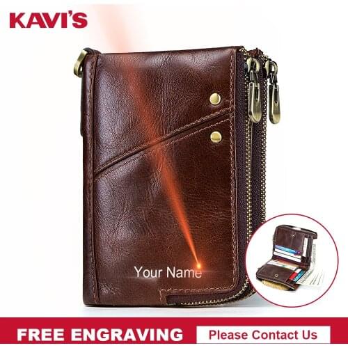 KAVIS Rfid High Quality Genuine Leather Crazy Horse Leather Wallet Men Small Walet Portomonee Male Cuzdan Short Coin Purse