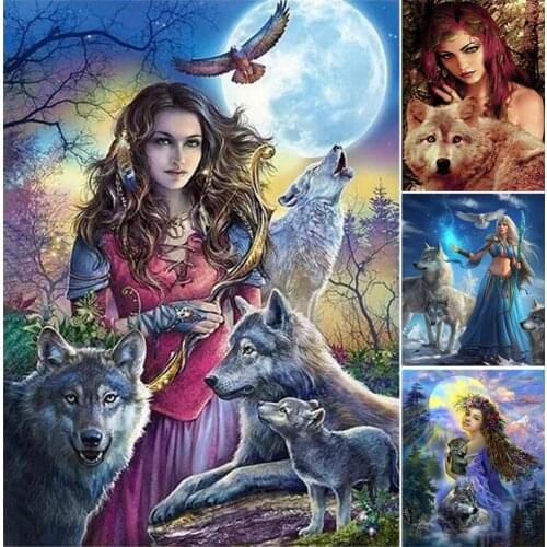 Animal wolves girl square 5D diy Needlework embroidery pattern resin mosaic diy diamond painting 3d cross stitch kits room decor