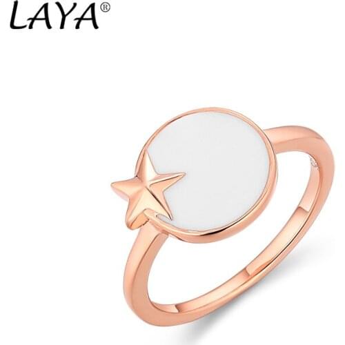 925 Sterling Silver Fashion Simple Pentagram Round Black Enamel Stud Ring For Womens Wedding Party High Quality Elegant Jewelry
