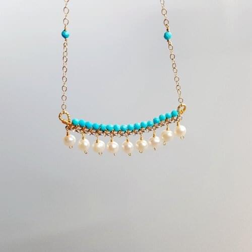 Lii Ji Dyed Blue Turquoise Freshwater Pearl Goldfilled And Silver Chain Delicated Handmade Necklace 40cm+5cm