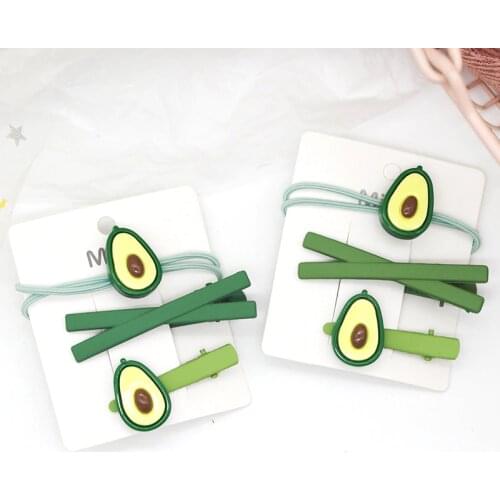 1-3Pcs/set Cute Green Avocado Hairpin Rubber Bands Headwear Set Fashion Fruit Hair Clips Hair Bands Women Girls Hair Accessories