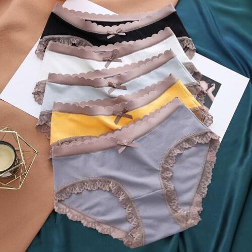 Cotton goddess underwear womens pure cotton mid-waist sexy lace seamless side girl trousers