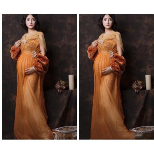 2021 Pregnant Dress New Maternity Photography Props For Shooting Photo Pregnancy Clothes Lace Turtleneck Gown