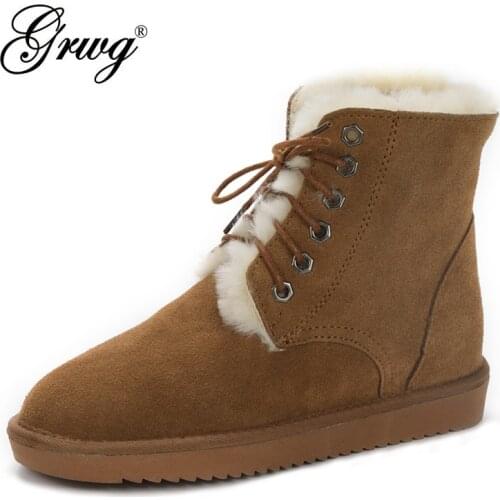 New Fashion Genuine Cowhide Leather Natural Fur Snow Boots Women Top Quality Australia Winter Boots For Women Warm Botas Mujer