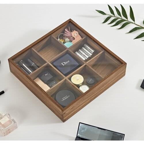 Organizer For Cosmetics Walnut Desktop Dustproof Transparent Storage Box Cherry Wood Cosmetic Womens Storage Box Dressing Case