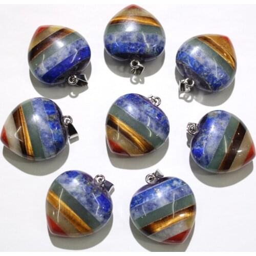 Wholesale 4PC Natural Stone heart shape Chakra Pendant Amethysts Lapis lazuli Choker Reiki 7 Chakra Jewelry making Necklace