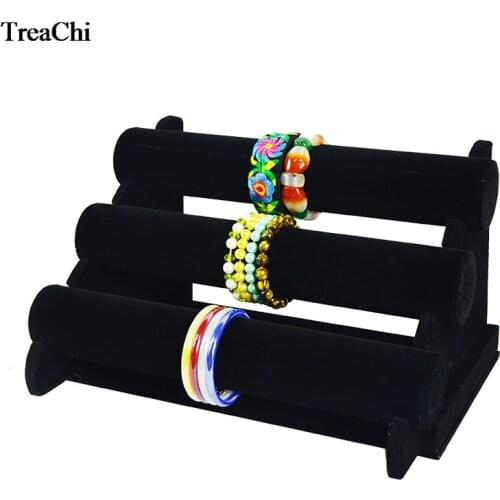 Portable Three Layer Bracelet Jewelry Display Rack Velvet Bangle T Bar Holder Watch Display Organizer Storage Showcase Stand