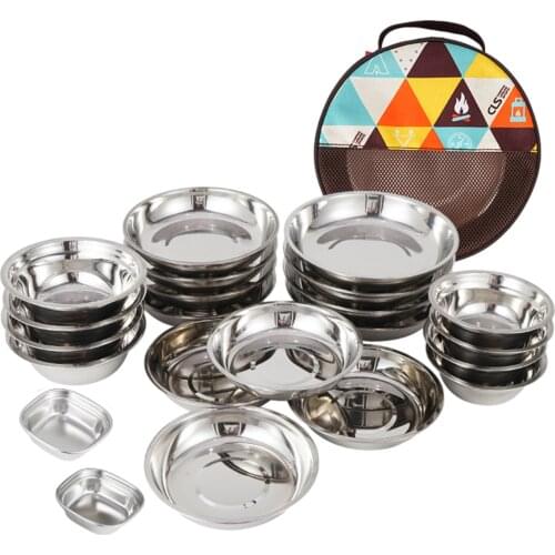 Stainless Steel Tableware Portable Plate Set For Outdoor Camping