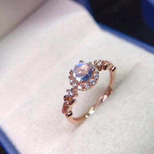 Simple and refined, the latest style Natural blue moonstone ring, 925 silver, clean stones, beautiful colors