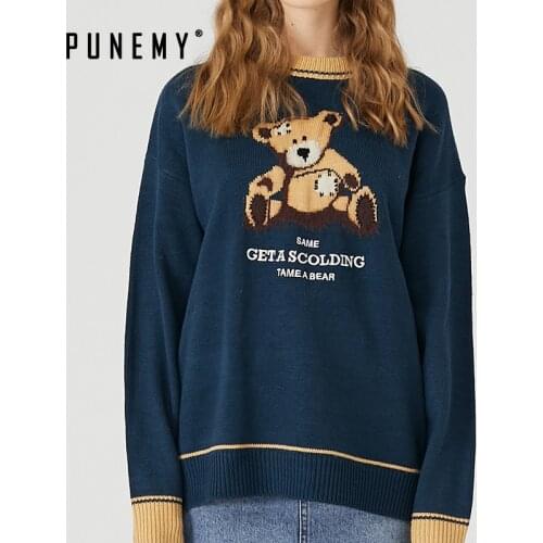 Retro Men Sweater Teddy Bear Spandex Fashion Oversize Hip Hop Streetwear Harajuku 2020 Spring Casual Pullover Mens Sweater