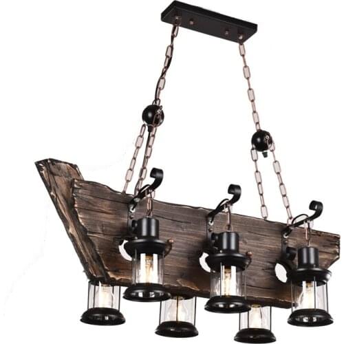 Retro Industrial Wooden Chandelier Loft Dinning Table Restaurant Bar Hanging Lamp Boat Shape Antique Decorative Pendant Light