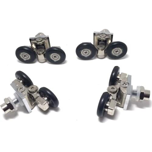 4Pcs 22/25mm Zinc Alloy Twin Bottom Top Shower Door Rollers Pulleys Wheels Runners Wear-resistant Wheels Feature Smooth