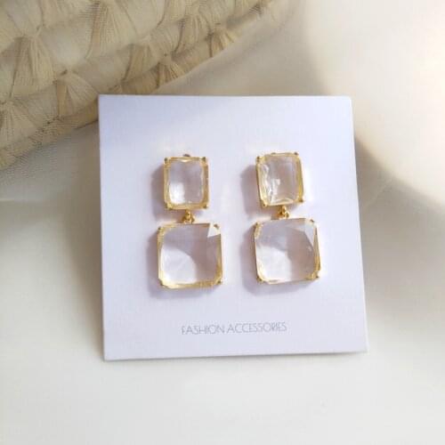 S925 needle Fashion Jewelry Earirngs Golden Plating With High Qulaity Clear Glass Square Dangle Dropo Earirngs For Women Jewelry