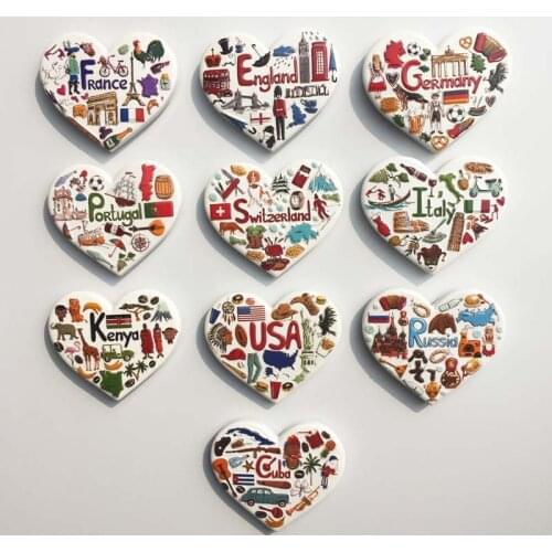 USA, England, Germany, France, Italy, Cuba, Kenya, Russia, Portugal Switzerland National Elements Tourism Fridge Magnet Souvenir