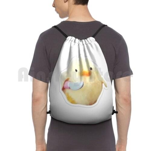 Duck With A Knife Meme Lil Peep Backpack Drawstring Bag Riding Climbing Gym Bag Chicken Meme Knife Yellow Cartoon Duck Funny