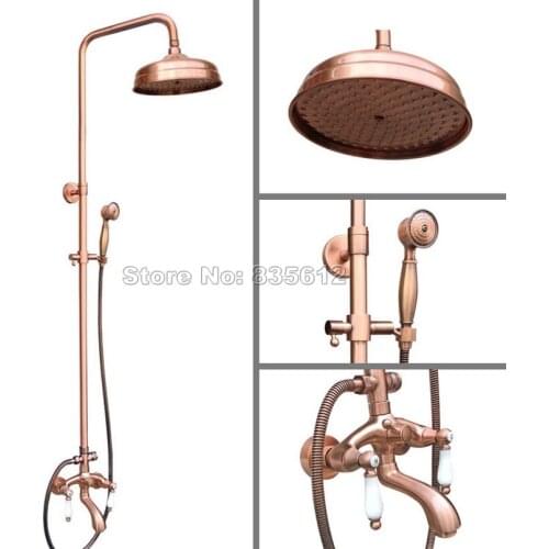 Bathroom Wall Mounted Antique Red Copper Dual Holder Dual Control Bathtub Mixer Tap / Classic Rain Shower Faucet Set Wrg561