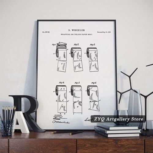 Vintago Bathroom Prints, Toilet Paper Patent, Restroom Decor, Lavatory Loo Poster, Powder Room Wall Art, Wall Art Poster Print B
