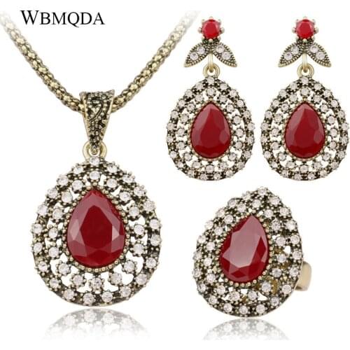 Wbmqda 3 Pcs/lot Fashion Drop Water Shape Jewelry Sets Crystal Ancient Bronze Color Wedding Accessories Turkey Jewelry