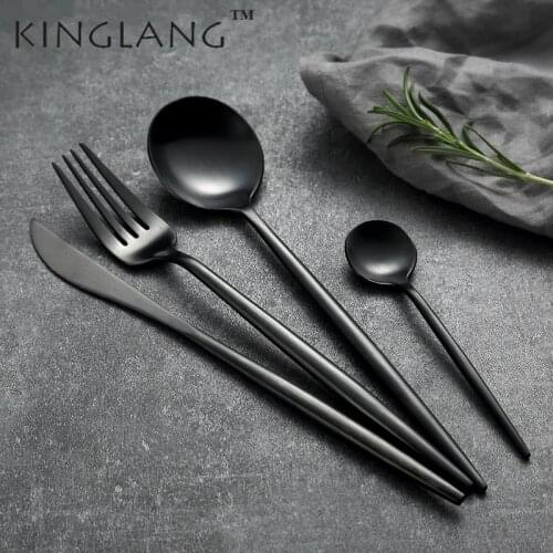 Western Cultery Metal Black Food Knife Coffee Spoon Restaurant Tableware Dining Spoon For European Dessert