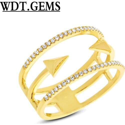 0.15CT 10K Yellow Gold Round Real Diamond Arrow Open Space Dainty Ring Fashion