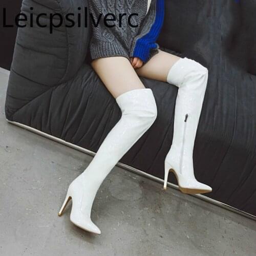 Womens Boots Autumn And Winter The New fashion Pointed zipper Fine heel High heel Womens Over the knee boots plus size 32-48