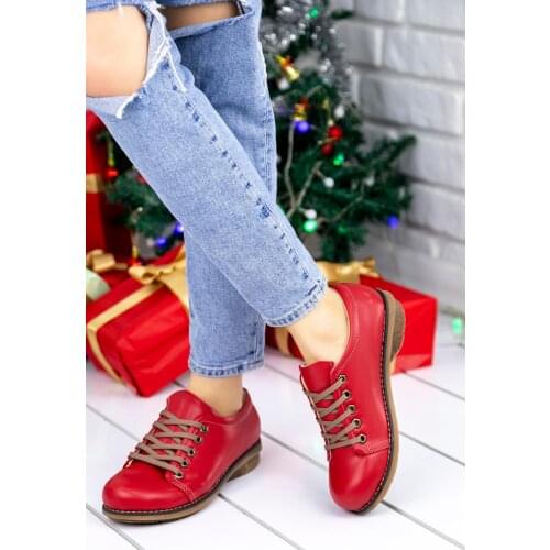 Women Oxford Skin Shoes - White Red Brown Colors