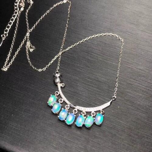 Uloveido Natural Fire Opal Necklace for Women, 925 Sterling Silver, 4*6mm*7 Pcs Wedding Gemstone Color Changing Jewelry FN154