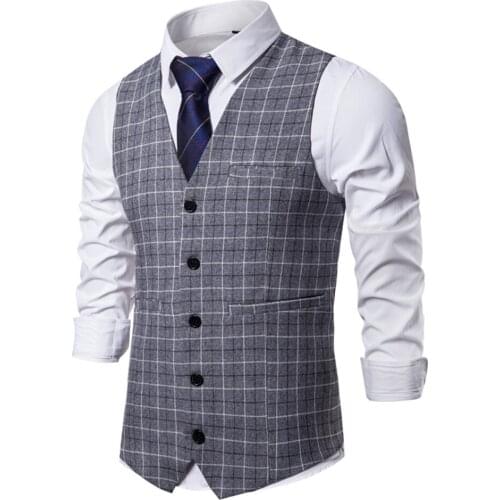 Suit Vest Men Jacket Sleeveless Plaid Vest Fashion Spring Autumn Plus Size Business Casual Waistcoat