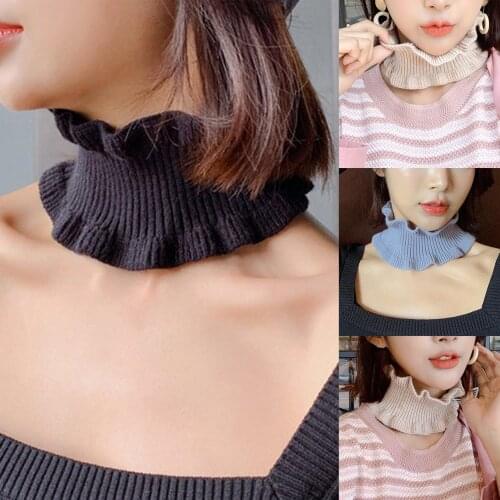 Winter Thin Bib Pullover Women Wool Knit Fake Collar Ring Neck Scarves Fashion Lace Elastic Windproof Warm Scarf