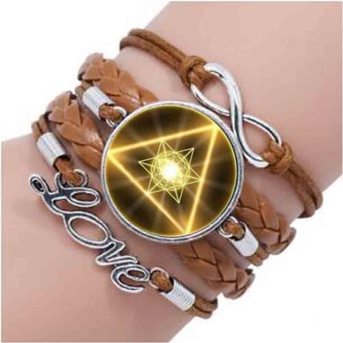Gold Sacred Geometry Cabochon Glass Tibet Steel Chain bracelet