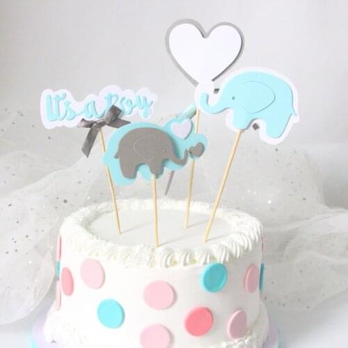 1set Elephants Happy Birthday Cupcake Cake Topper Cake Flags Baby Shower Birthday Party Decoration Children Kids Party Supplies