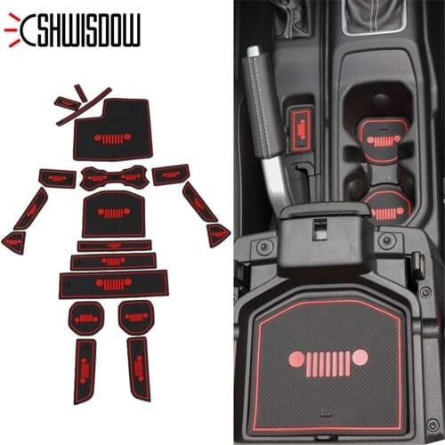 19pcs Interior Mouldings Pads for Jeep Wrangler JL 2018 Car Cup Mat Gate Slot Mats Carpets Pads Interior Decoration White / Red