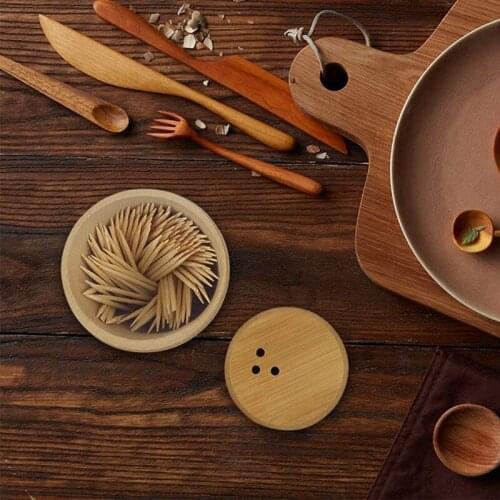 2 Pcs Bamboo Toothpick Holders Cotton Swab Boxes Travel Portable Toothpick Box Mini Home Decoration Storage Tank