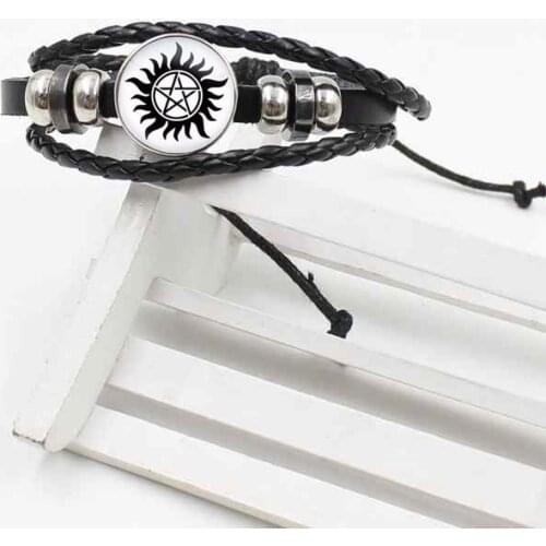 2019 five-pointed star sun evil power supernatural crystal European and American jewelry latest woven leather retro bracelet