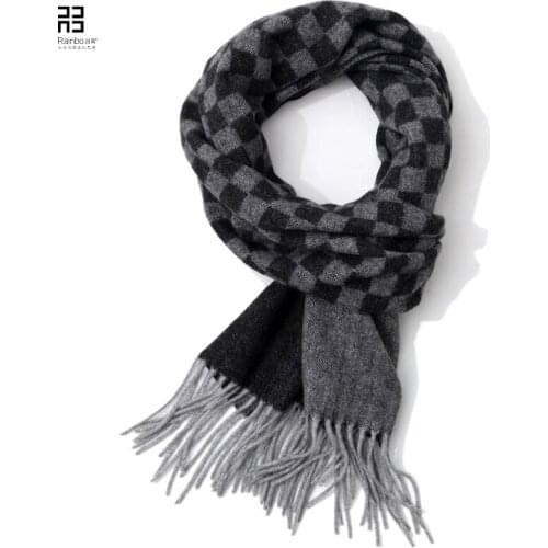 2020Korean business pure wool mens scarf thickened in autumn winter warm young people simple jacquard Plaid Scarf winter scarf