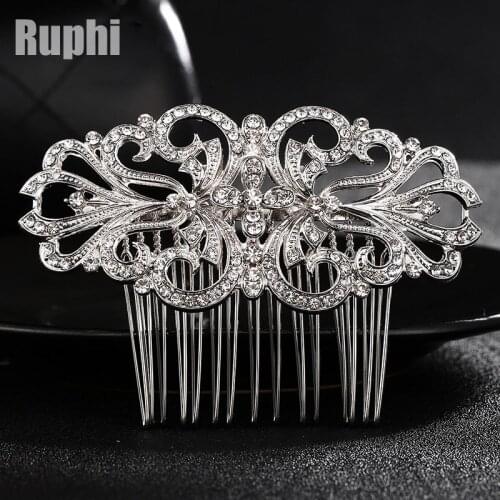 Wedding bride crystals metal hair comb floral charm rose gold or rhodium prom party headwear ornament jewelry accessories 3pcsx