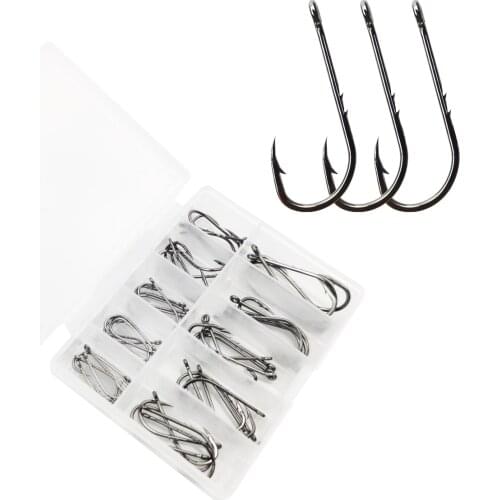 50pcs/lot High Carbon Steel Long Double Barbed Fishing Hooks Worm Fish Hook Bait Holder Size 3#-12# Long Shank Fishhook
