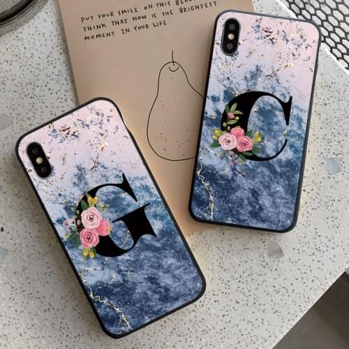 Flower Letter Phone Case For iphone X XR XS MAX 12 11 Pro Max Mini Letter Monogram Marble Cover For iPhone 6s 7 8 Plus SE 2020