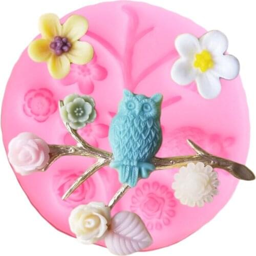 Flower Silicone Mold Owl Branches Cake Border Fondant Mould Wedding Cake Decorating Tools Candy Clay Chocolate Gumpaste Moulds