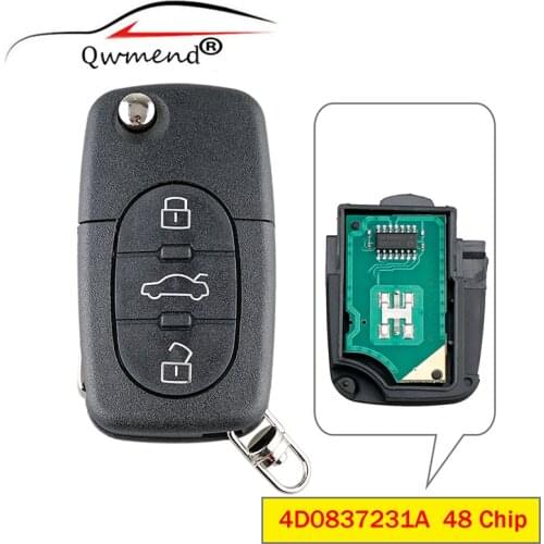 QWMEND 3Buttons 433Mhz Remote key For AUDI 4D0837231A 4D0 837 231 A ID48 Chip For A3 A4 A6 A8 Old Models 1999-2002