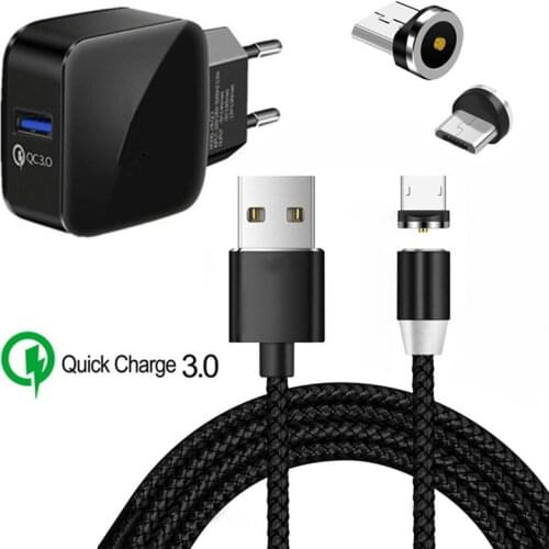 For Samsung A7 2018 A6 J4 J6 J7 Neo Huawei Honor 9 lite ZTE Blade V7 V8 cellphone QC 3.0 Fast charger + magnetic Micro USB Cable