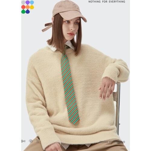 INFLATION Mohair Sweater For Women Men Solid Color Crewneck Fuzzy Sweaters 2021 Trendy Knitted Warm Sweater Men Pullovers