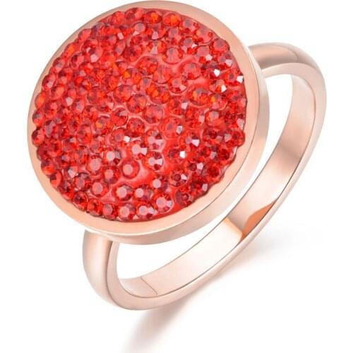 Rose Gold Color Round Shape Wedding Rings Jewelry Stainless Steel Black/Red Rhinestone Rings For Women Anneau R18031