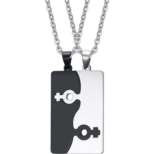2021 LGBT European And American Style Stainless Steel Fashion Puzzle Couple Simple Pendant Necklace Suitable For Couples