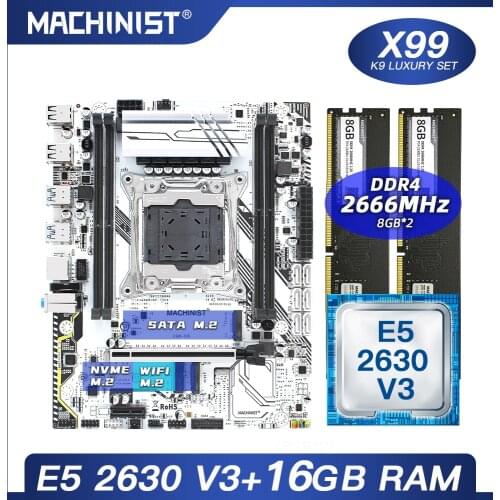 X99 motherboard LGA 2011-3 set kit with Intel xeon E5 2630 V3 processor DDR4 16GB(2*8GB) 2666MHz RAM M-ATX NVME M.2 SSD X99-K9