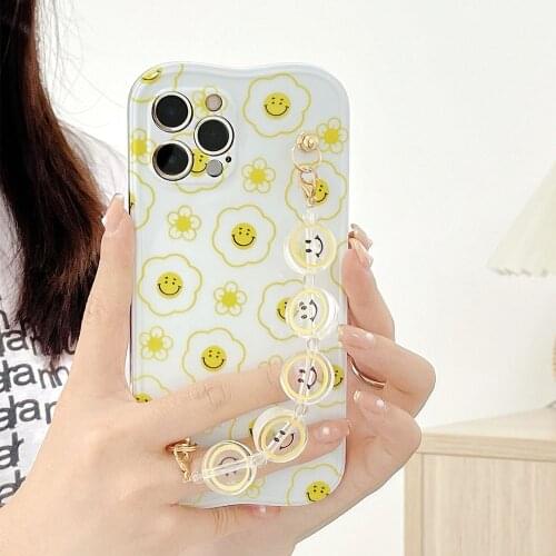Korea 3D Smiley Bracelet wrist chain case for iphone 12 Pro Max 11 Pro XR X XS 7 8 plus SE 2020 Cute daisy soft IMD back Cover