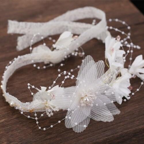 Korean Sweet Bride White Silk Headdress Handmade headbands Hair Ribbon Wedding hair Accessories