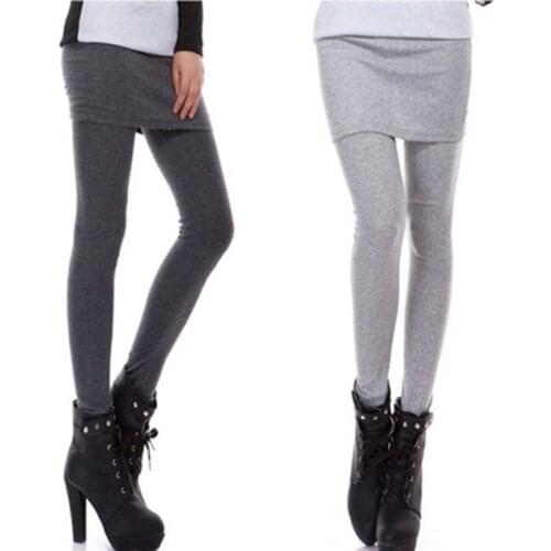 Skirt Leggings Girl Fleece High Stretch Thick Slim Warm Leggings Autumn Winter Plus Size Black Gray Fake Two Piece Women Legging