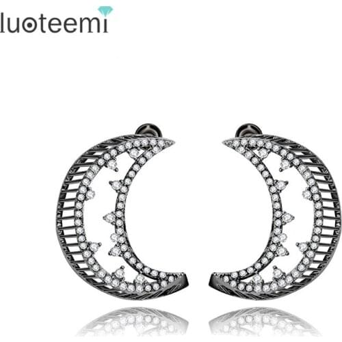 LUOTEEMI New Fashion Delicate Cute Gold-Color Moon Stud Earrings for Women Girls Gift Simple Elegant Dainty Wedding Jewelry