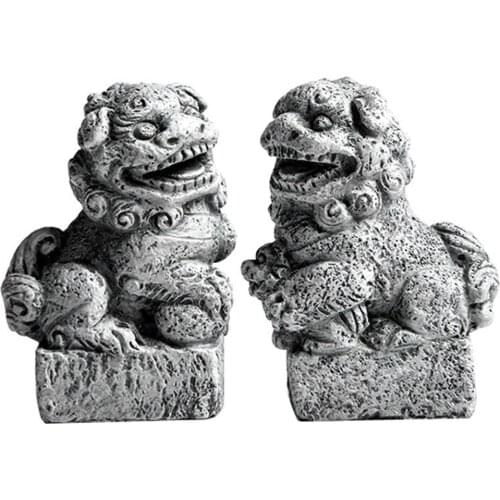 Mini Stone Lions Statue Chinese Style Resin Sculptures Handmade Figurine Crafts for Home Table Potted Decoration HR